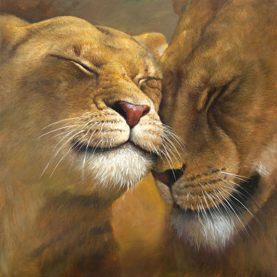peinture d'un couple de lions