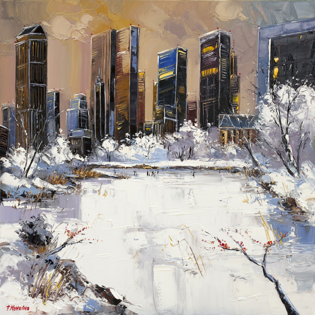 peinture central park hiver - Fabien Novarino